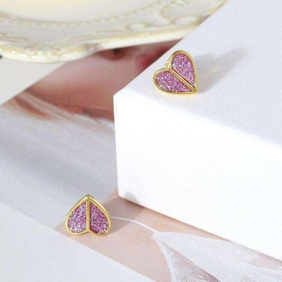 Kate Spade Glitter Heart Stud Earrings - PINK with Dust Bag - Picture 4 of 6